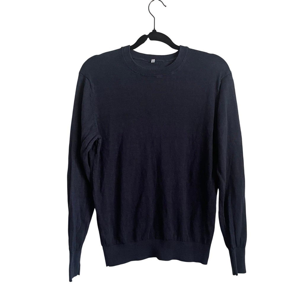 MUJI Navy Blue Crew Neck Long Sleeve Sweater Open Knit M 100% Hemp Quiet‎ Luxury